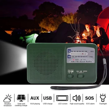 

Solar Powered Hand Radio Flashlight USB Charging Emergency Charger Emergency Alarm