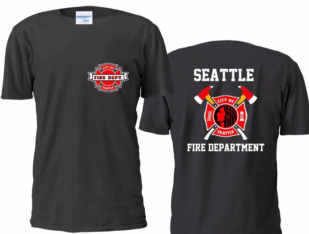 2019 Fashion 100% Cotton Men T Shirt Tees Custom New Seattle Fire Department Size Printed Shirts Cool Tee | Мужская одежда
