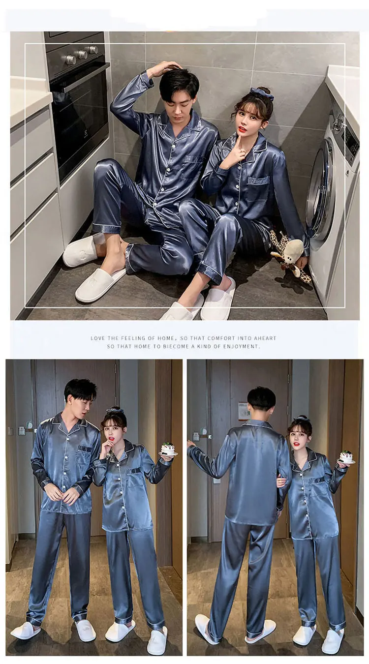 cotton pyjama set Solid Color Sleepwear Silk Satin Pajama Sets Couple Long Button-Down Pyjamas Home Suit Pijama Women Men Loungewear Plus Size Pjs mens designer pjs