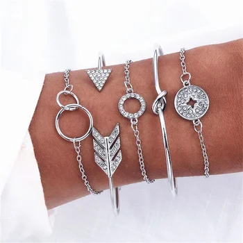 

Bohemian 5 Piece Set Arrow Crystal Round Bracelet Ladies New Retro Bracelet Women Fashion Jewelry 2019 Wholesale