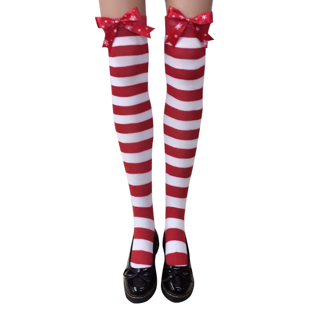 JAYCOSIN Long socks Striped anti-friction Women Christmas Stripe Warm Cable Long Boot Socks Over Knee Thigh High
