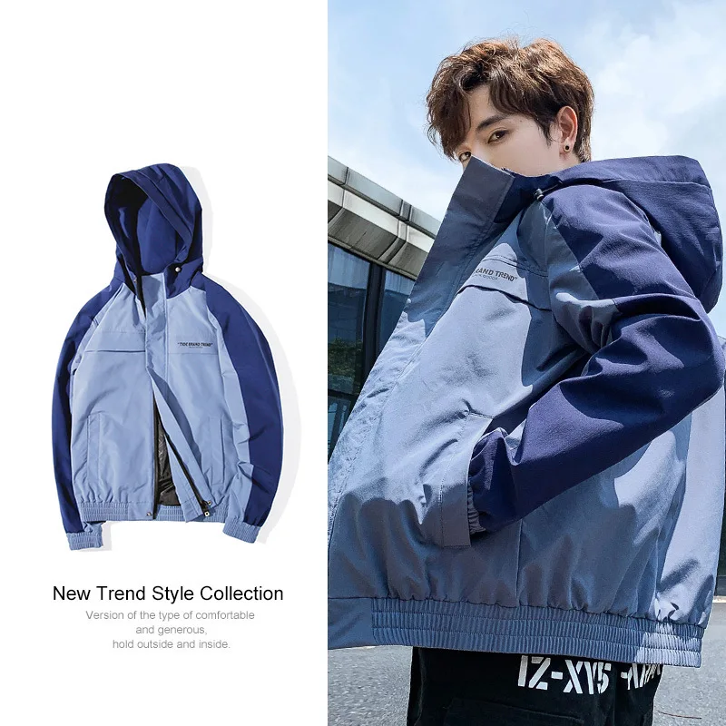 

Patchwork Men's Loose Vintage Bomber Jacket Masculine Hooded Baseball Work Clothes Tactical Jackets Windbreaker Man Streetwear