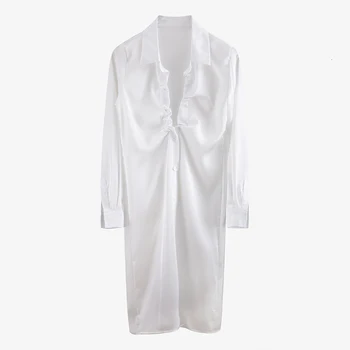 

[] Women Black Pleated Split Joint Shirt Dress New V-Neck Long Sleeve Loose Fit Fashion Tide Spring Autumn 2020 1N077