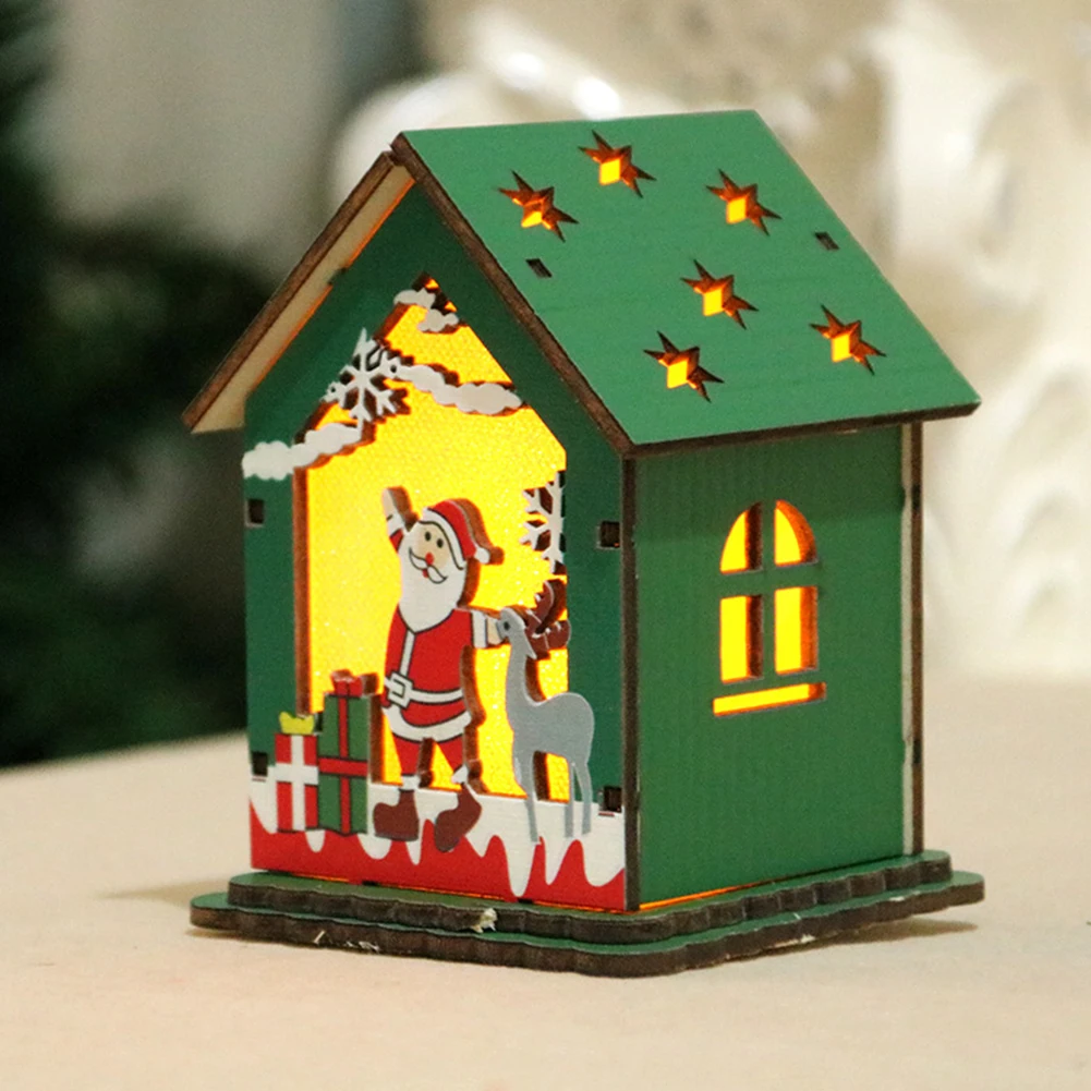 B Gift Handcraft With Candle Light Deer Christmas Tree Wooden House Portable Durable Kids Hanging Led DIY Decoration - Цвет: B