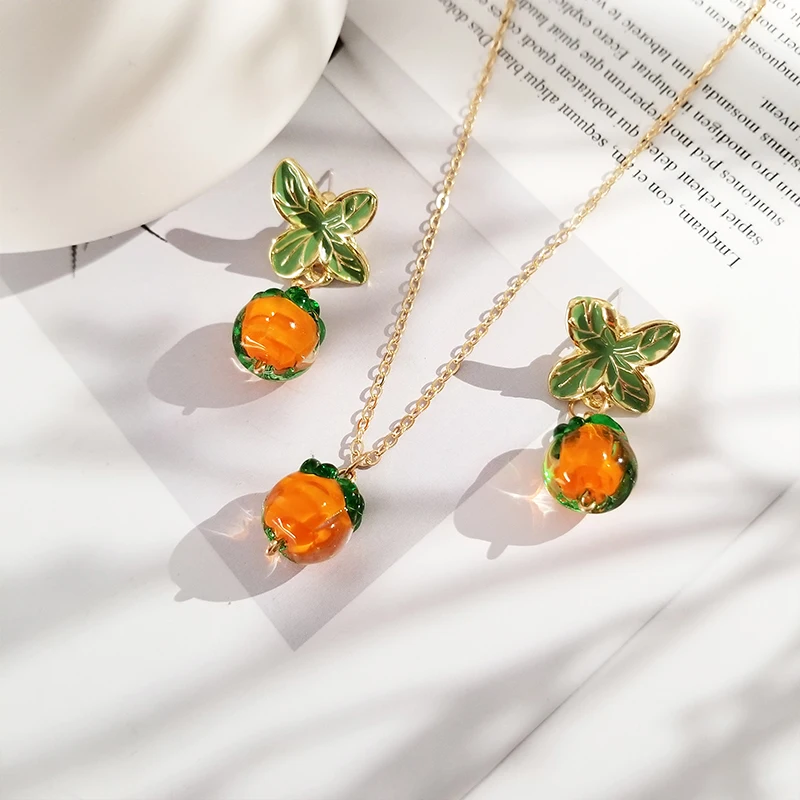 LES NEREIDES ORANGE BLOSSOMS AND ORANGES COLLAR NECKLACE  ABRY