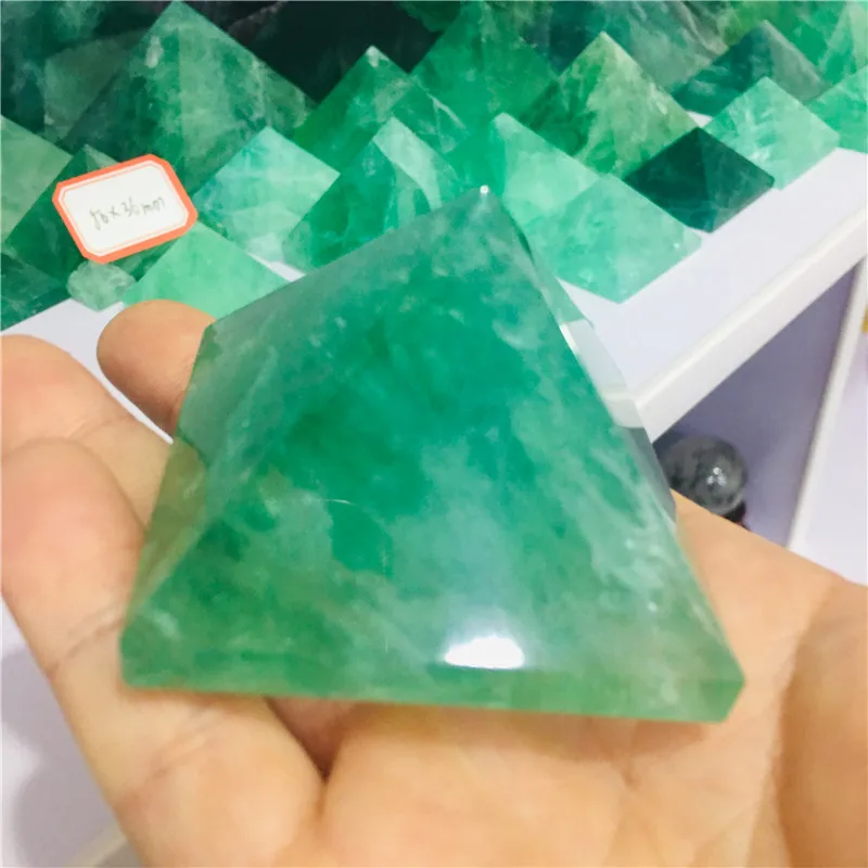 4-5CM natural rock green fluorite quartz crystal aura pyramid treatment