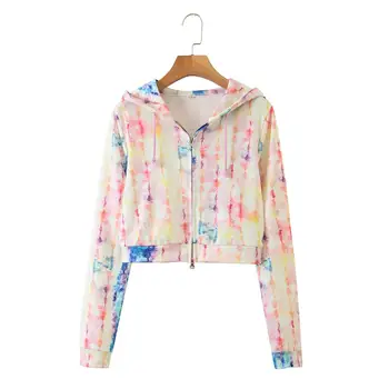 

2020 New Fashion Brand Women Casual Sweatershirt Hooded Zip-up Print Short High Street Full Regular Broadcloth