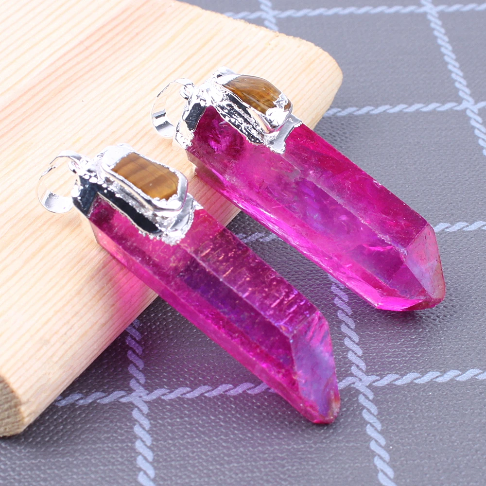 

1pc Crystal Column Quartz Necklaces Pendants Natural Pendant With Black Tourmaline Tiger Eye Necklace For Women Jewelry