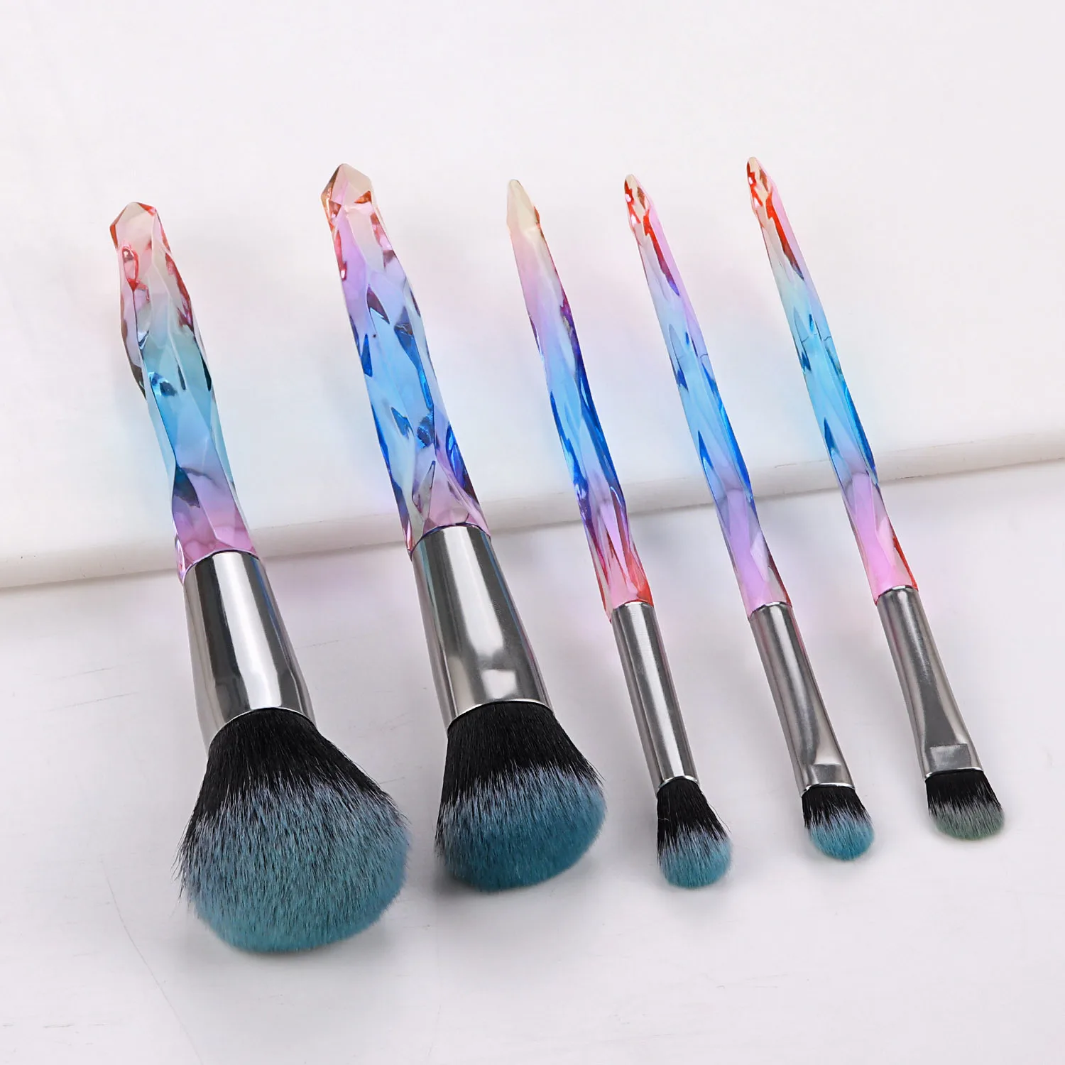 10pcs Makeup Brushes Set Powder Eyeshadow Foundation Lip Brush Crystal Diamond Make up brush Kits maquiagem Beauty tools - Handle Color: Blue 5PCS