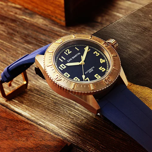 San Martin новые мужские автоматические часы профессиональные бронзовые часы для дайвинга 200 м водонепроницаемые черные синие зеленые наручные часы для мужчин - Цвет: blue