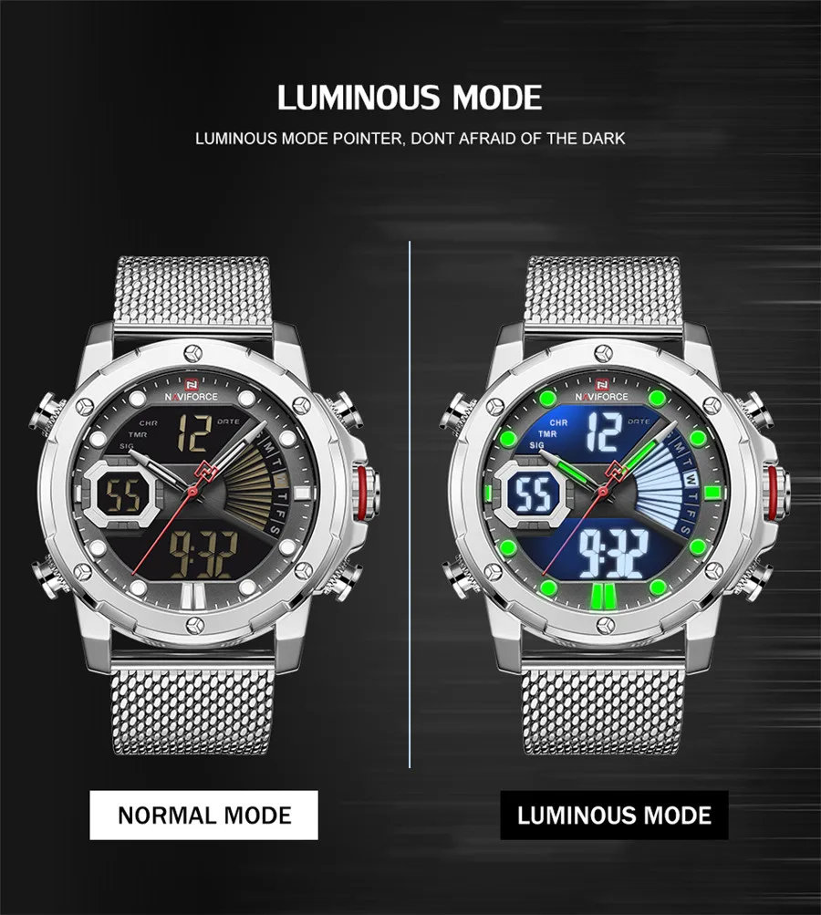 NAVIFORCE мужские часы, кварцевые цифровые мужские часы, военные спортивные часы из нержавеющей стали, лучший бренд, роскошные серебряные классические мужские наручные часы 9172