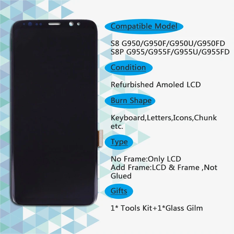  Original Amoled LCD For Samsung Galaxy S8 S8 plus G950 G950F G955fd G955F G955 Burn-in Shadow Lcd D