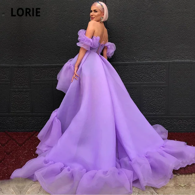 LORIE High Low Prom Dresses Arabic Lavender Ruffles Off the Shoulder Organza Evening Gown Girl Party Dress for Graduation 1