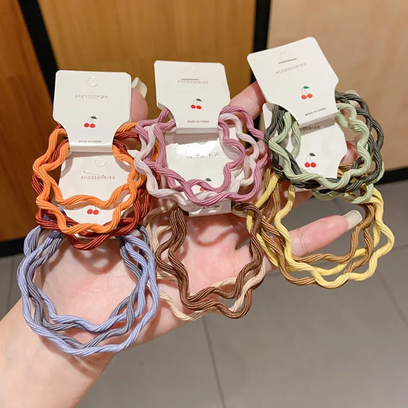 

[Xwen] 4 Pieces/set Candy Color Wave Hair Rope Hair Ring Girls Head Rope Rubber Band Hair Ornament Female Headdress OH2039