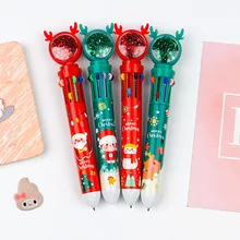 

Christmas Cartoon Sequins Elk Snowman Multicolor Pen 60 PCS Creative Lovely Christmas Pen 10 Color Press Ballpoint Pen Kawaii