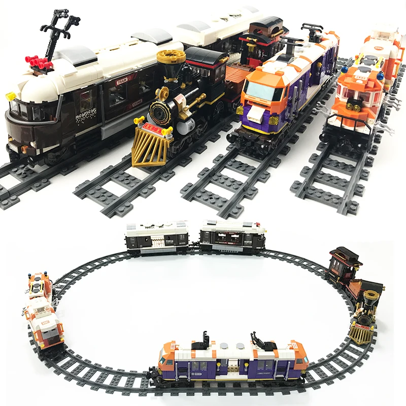 

Legoes City Train Tracks Set Toy Heavy-haul Cargo Passenger Steam Bricks Model Building Blocks For Children Toys Christmas Gift
