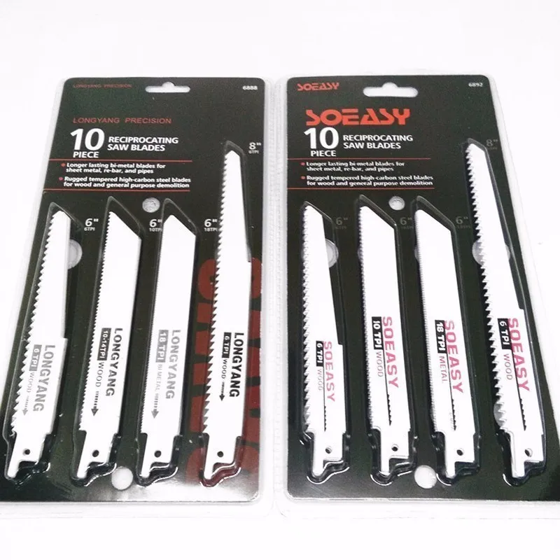 Realmote 10pcs Saw Blades Set Carbide Woodworking Wood Fibreboard Metal Cutting Reciprocating Power Tools Accessories