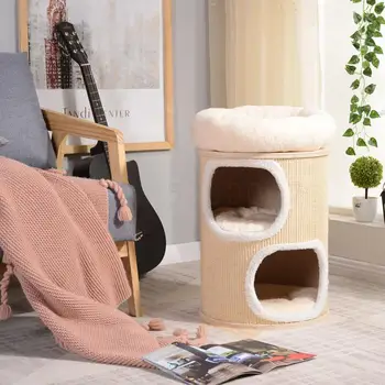

Sisal barrel solid wood cat climbing frame cat litter small cat scratch board cat sharpener removable and washable
