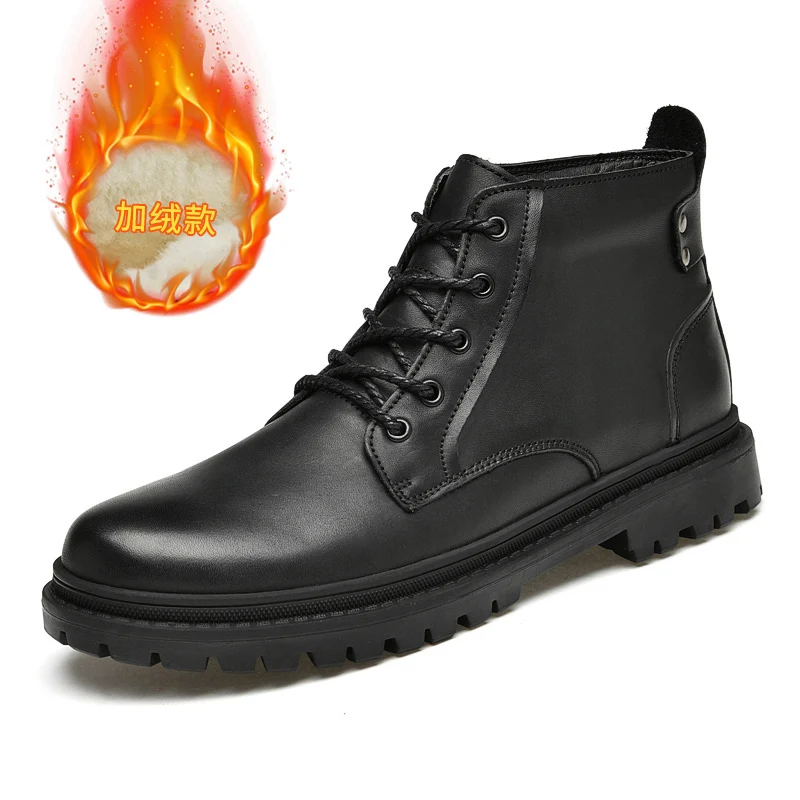 

Warm Winter Men Boots Genuine Leather Ankle Boots Men Winter Black Shoes Men Military Army Fur Snow Boots for Men Botas