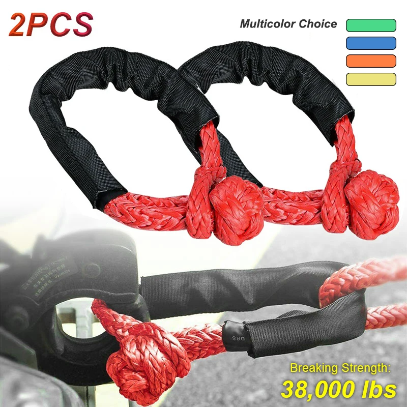 

2pcs 38,000 lbs Car Flexible Synthetic Soft Shackle Trailer Pull Rope Towing Recovery Straps ATV UTV For Car Broke Down