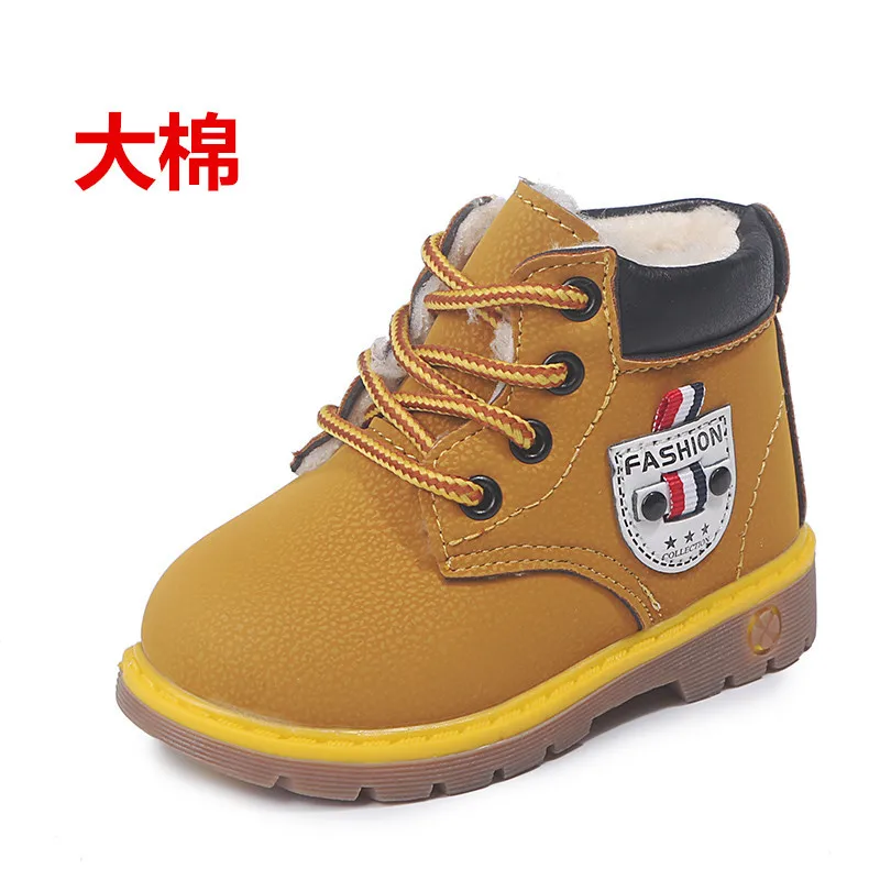 Wool Yellow Детские ботинки bota для мальчиков; модная шерстяная детская обувь на плоской подошве; Студенческая зимняя теплая зимняя обувь с мехом внутри; обувь для девочек в американском западном стиле - Цвет: Wool Yellow