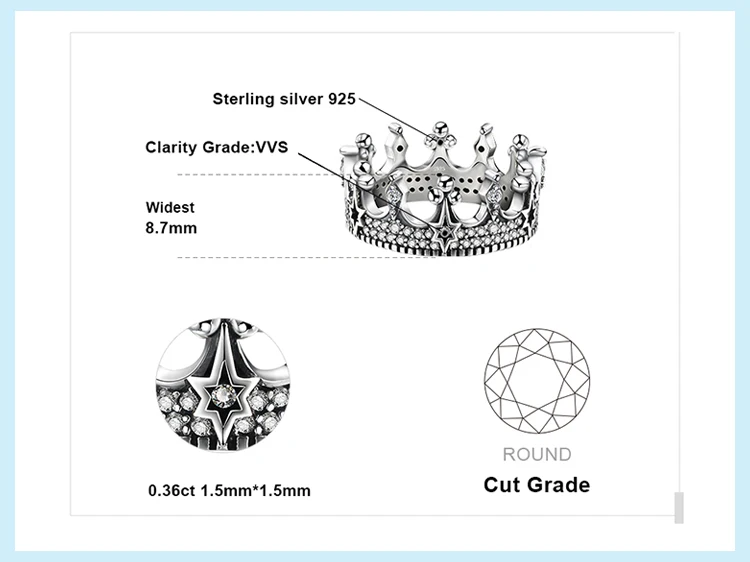 Vintage Gothic Cubic Zirconia Tiara Crown Ring 925 Sterling 