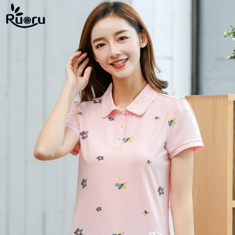 Ruoru/Новые модные летние тонкие женские рубашки-поло хлопковые рубашки с коротким