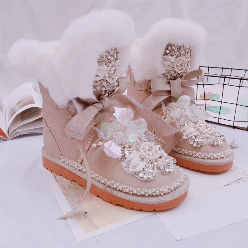 Free Shipping! Genuine Cowhide Leather Snow Boots Australia Style Classic Women Boots Women Shoes Warm Winter Boots