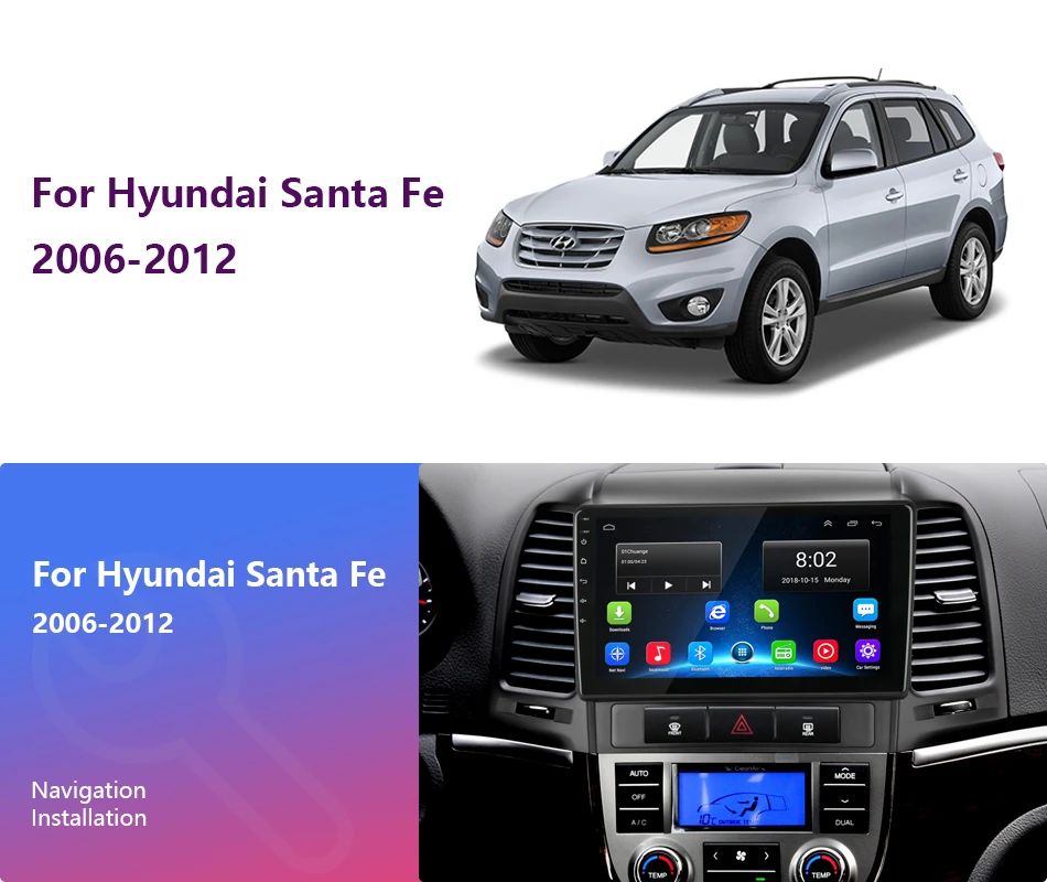 Для hyundai Santa Fe 2 2006-2012 2+ 32G Android 8,1 " 2din автомобильный Радио Мультимедиа Стерео Аудио плеер gps головное устройство HiFi