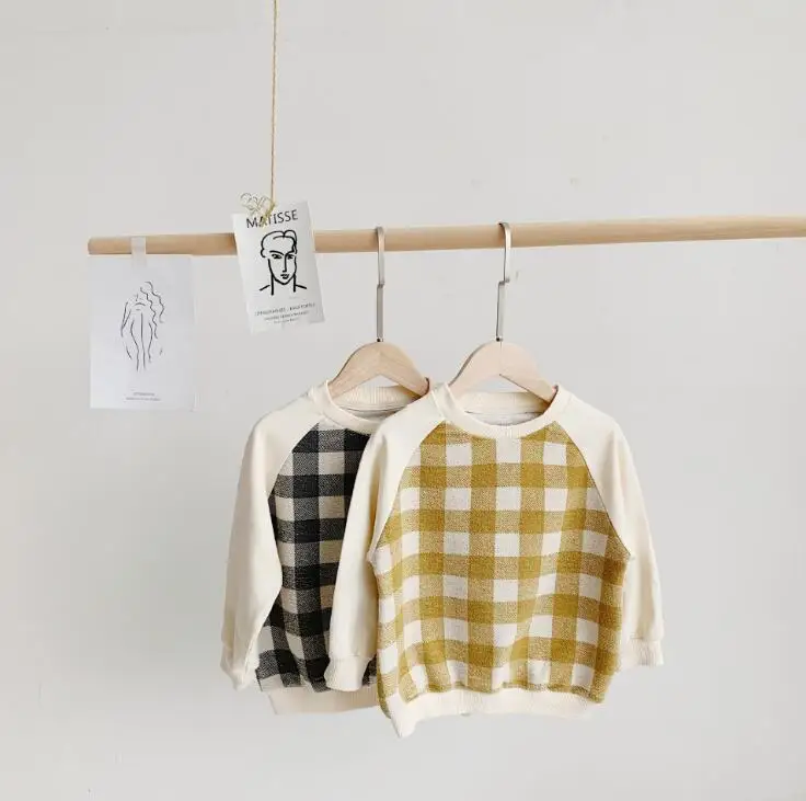 

2019 New Style Girls Boys Plaid T-Shirt Full Sleeve Autumn Fashion Kids Sweatshirt 1-7t PZ780