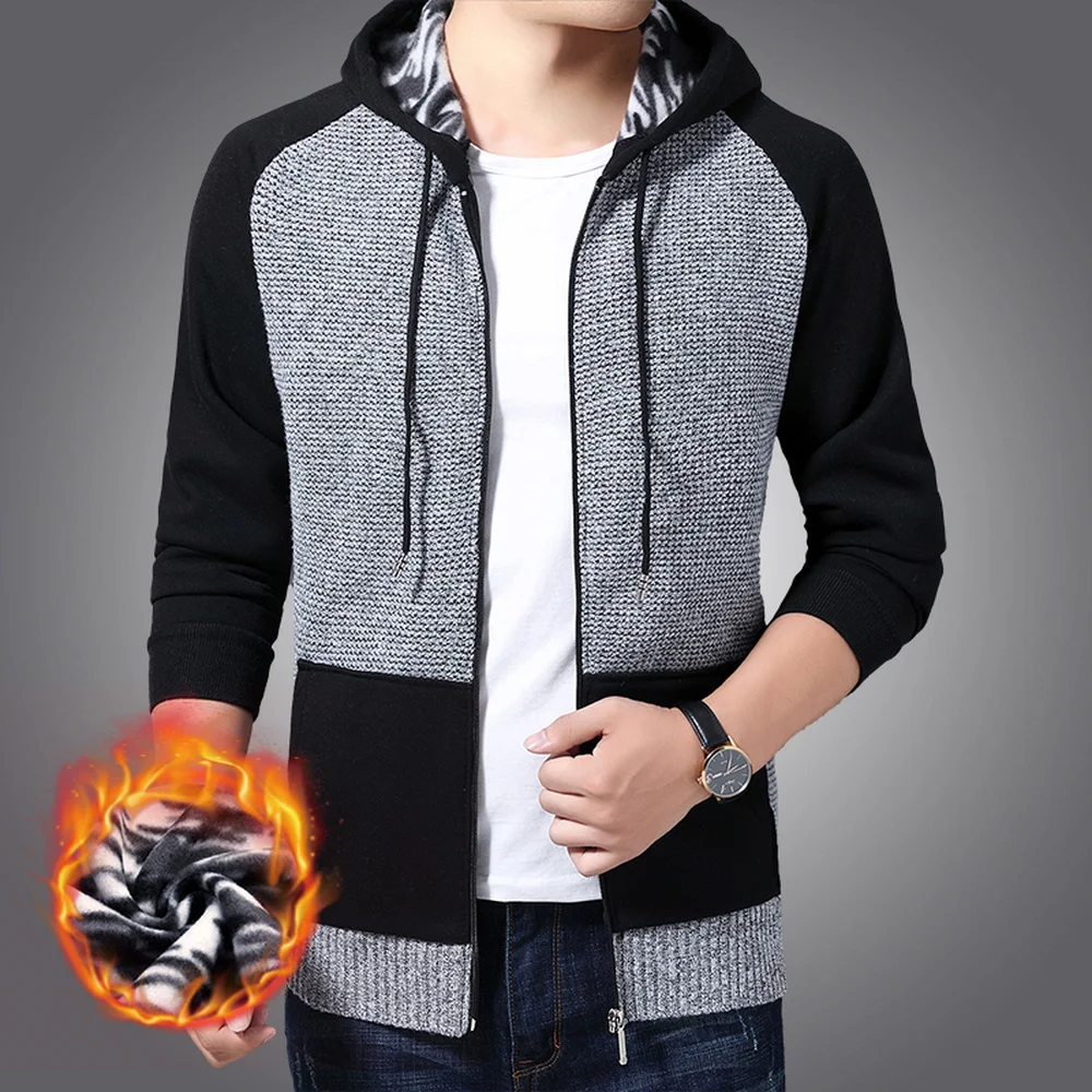 Winter Thick Warm Hooded Sweater Coat Men Cardigan Jumpers Men Patchwork Cashmere Wool Liner Zipper Fleece Coats Men MWK012 Winter Thick Warm Hooded Sweater Coat Men Cardigan Jumpers Men Patchwork Cashmere Wool Liner Zipper Fleece Coats Men MWK012