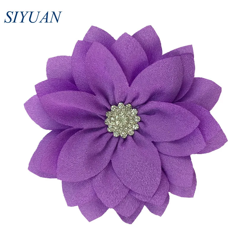 50pcs/lot 9cm Multy Layer Fabric Flower with Rhinestone Chic Lotus Flower Kids Lovely Headwear Accessories High Quality TH300