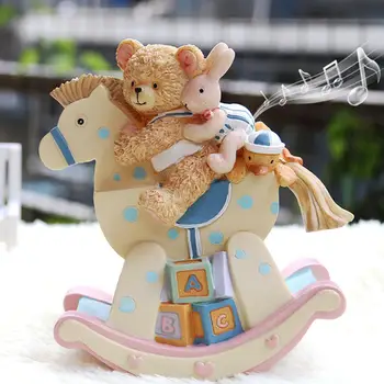 

Bear Rocking Horse Music Box Rabbit Trojan Child Birthday Christmas Gift Resin Rotating Music Box Home Decorative Craft 20E