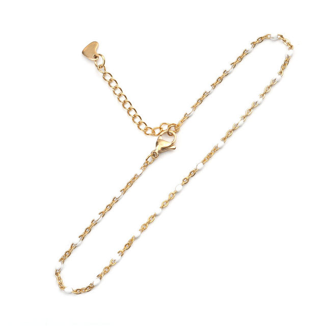 PC Fashion Stainless Steel Anklet Enamel Gold Multicolor On Foot Ankle Bracelets Women Men Leg Link Chain Jewelry 23cm Long