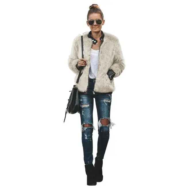 

2019 winter fur integrated thermal plush zipper cardigan casual loose real rabbit fur European and American women's outerwear