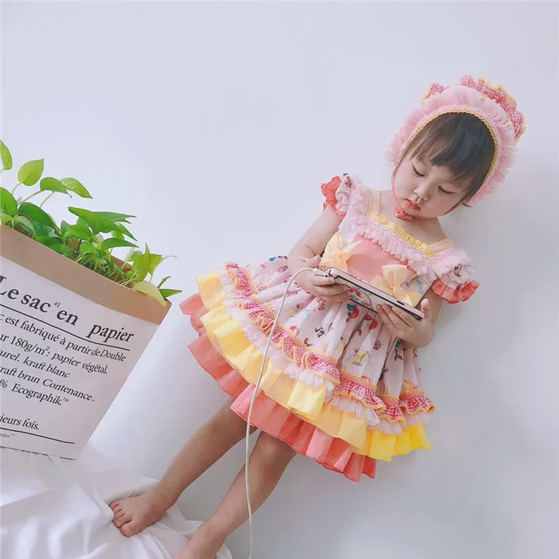Летнее винтажное испанское желтый воздушный шар для маленьких девочек бальное платье принцессы с принтом платье для дня рождения в стиле Лолиты для девочек H0942