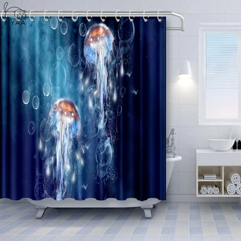 

NYAA Jellyfish Dansing In Ihe Ocean Thickened Shower Curtains Bathroom Decor Bath Curtains Waterproof Polyester Fabric Curtain