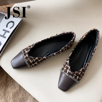 

JSI Patchwork Design Women Flats Square Toe Casual Slip-On High Quality Cow Leather Comfortable Shoes Shallow Ladies Flats JO497