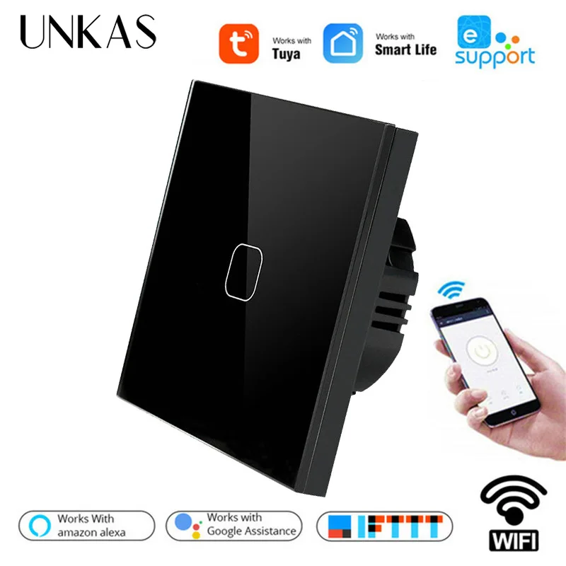 UNKAS Tuya / Smart Life Ewelink 1 банда способ WiFi настенный светильник сенсорный выключатель