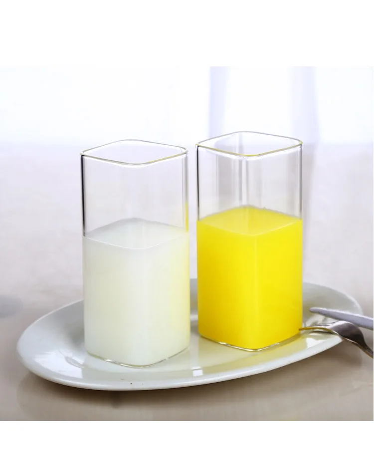 Ming shang de бытовой стеклянный квадратный прозрачный стаканчик для воды 2 загруженного высокоборосиликатного стекла es молочный фруктовый сок оптом