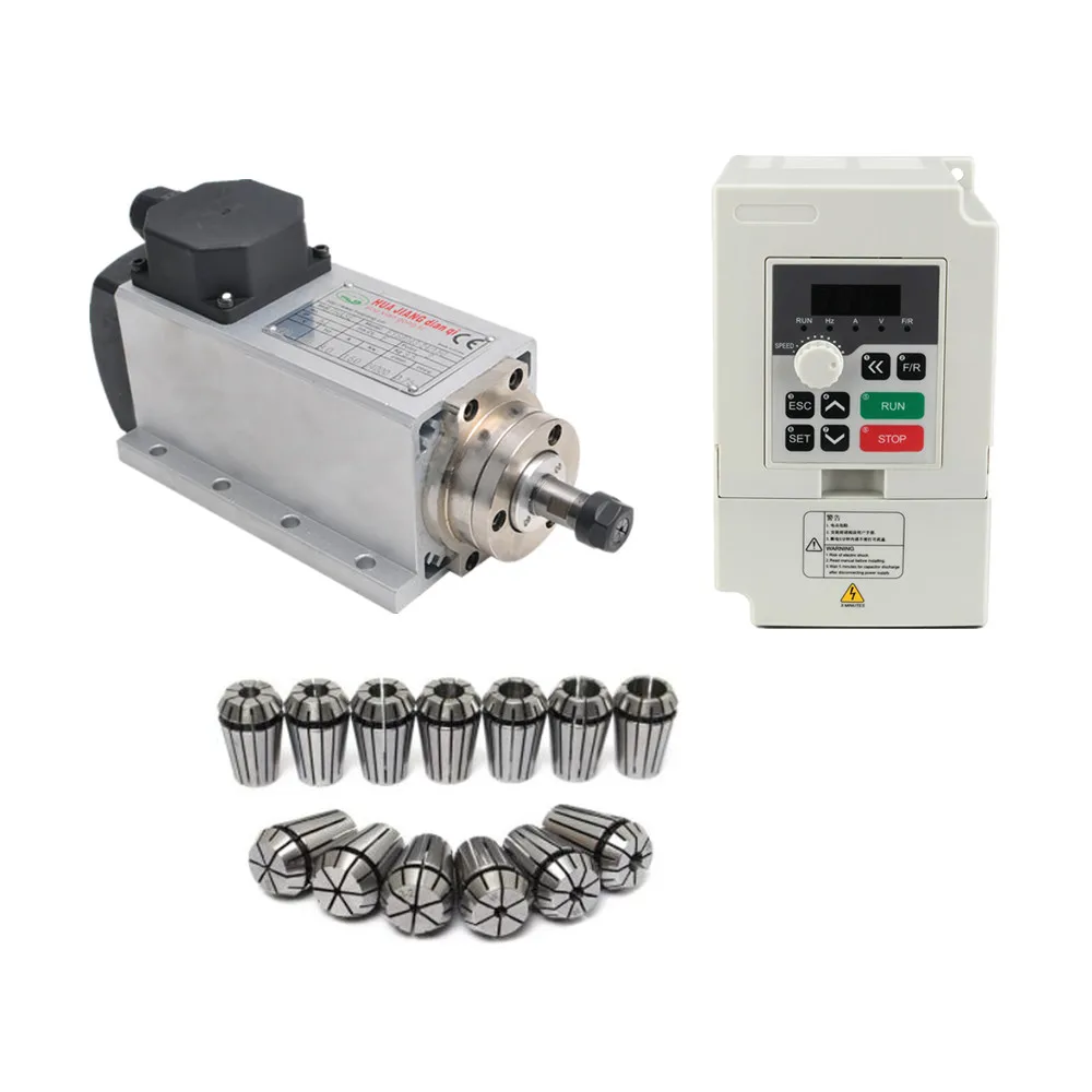 1.5KW/1500W 110V/220V Square Fan Cooling Spindle ER11 Spindle+ 1.5KW VFD Inverter+ 13pcs/set ER11