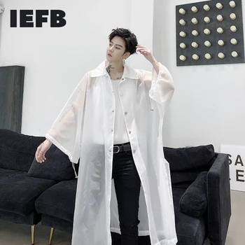 

IEFB /men's wear personalized side vent ribbon loose sunscreen clothes for male and famale summer new long shirt big size 9Y2284