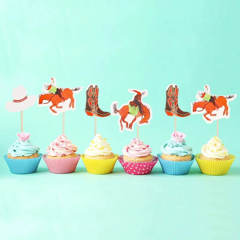 48 шт./компл. лошадь Ccowboy вставка для торта Cardscake топперы Фрукты зубочистка для детей день рождения милые украшения торта