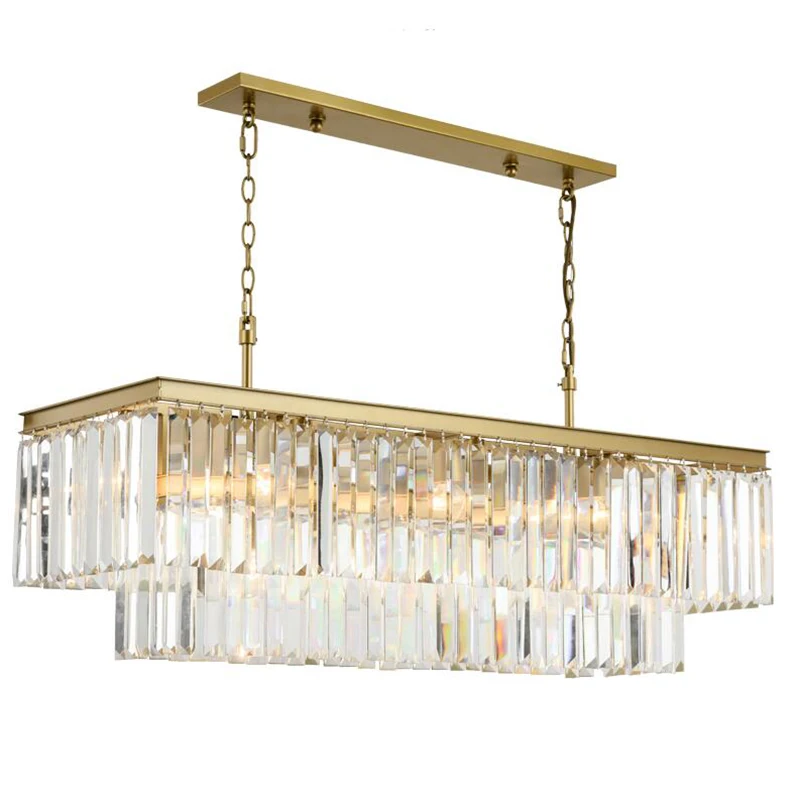 Square Golden Crystal Chandelier American Crystal Chandelier Restaurant Dining Room Bedroom Study Room Living Room LED Light