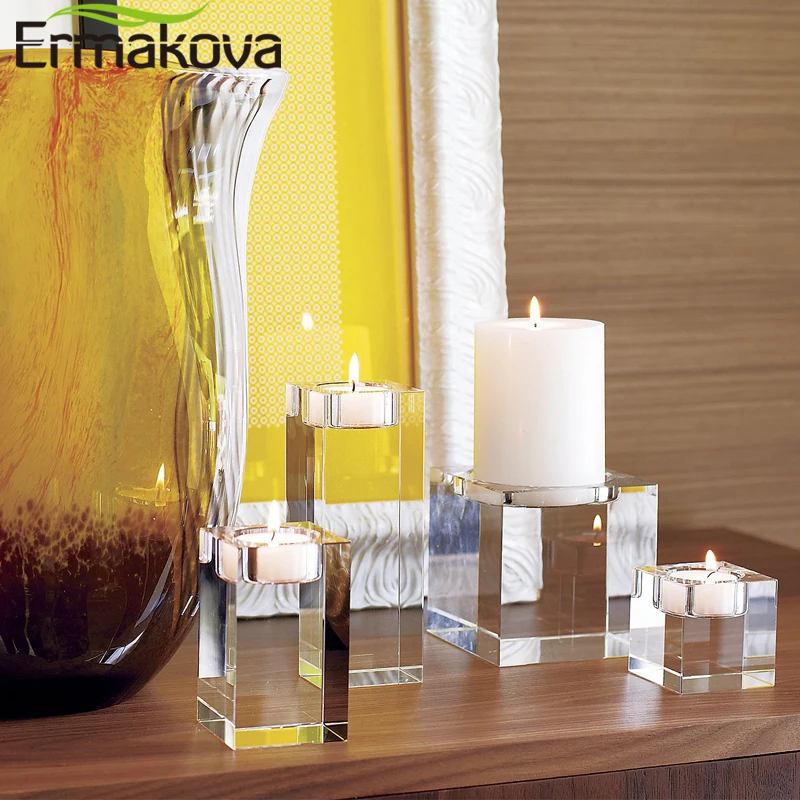 Ermakova Candle Holder Solid Crystal Clear Square Glass Pillar Tealight Holder For Wedding Home Decoration Candlelight Dinner Candle Holders Aliexpress