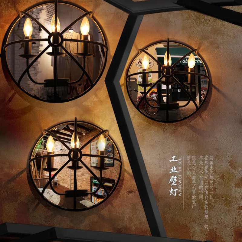 

Loft American Rural Iron Wall Lamp Industrial Restaurant 3 Old Retro Lamps