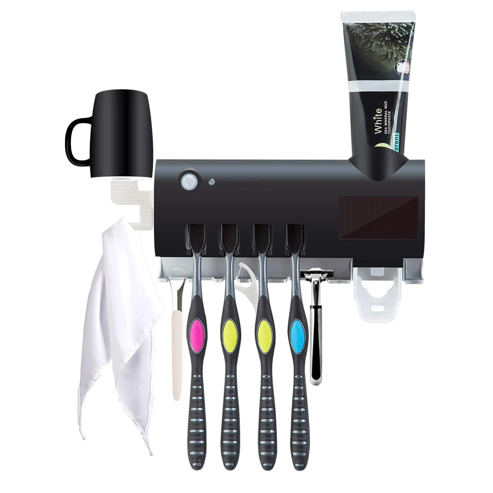 

Solar Power UV Disinfection Toothbrush Holder Wall Mount Automatic Toothpaste Dispenser ---MS