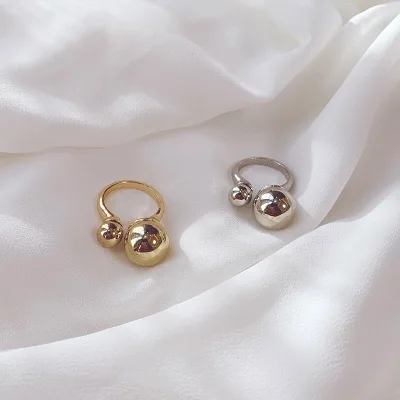HUANZHI,, золотое, серебряное, размер, кольцо, открытие, геометрический, регулируемый, глянцевый, сферический металлический шар, кольца для мужчин и женщин
