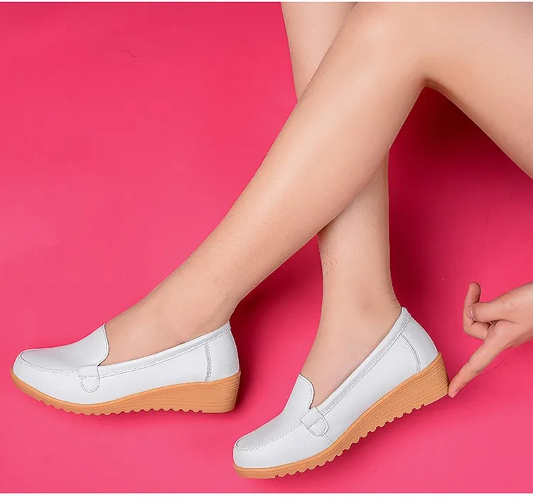 Весенне-осенняя дышащая женская обувь; Белая обувь для медсестры на толстой подошве; обувь в Корейском стиле; универсальная Белая обувь без застежки