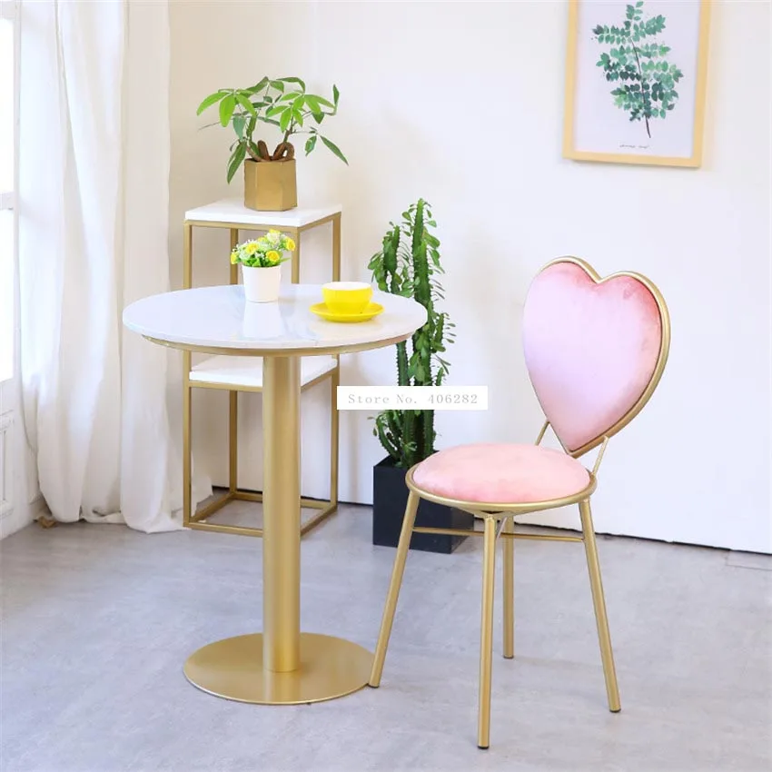 Love Heart Shape Backrest Flannelette Soft Seat Metal Iron Art Leisure Chair Modern Fashion Nordic Minimalist Coffee Cafe Chair